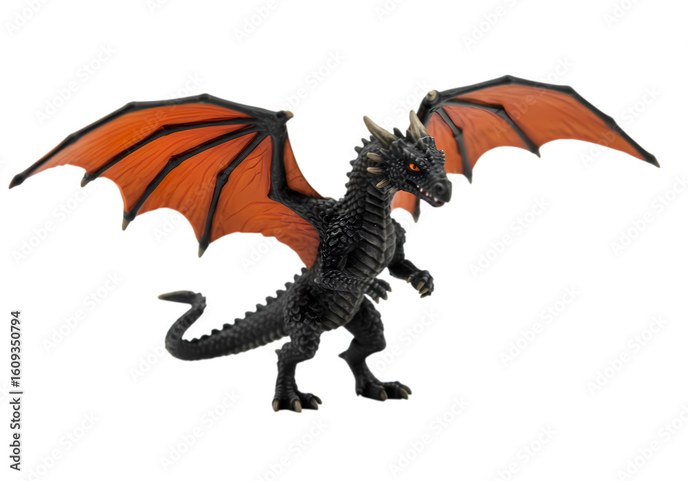 Black Dragon with Orange Wings A Fantasy Creature Figure Black Dragon with Orange Wings A Fantasy Creature Figure