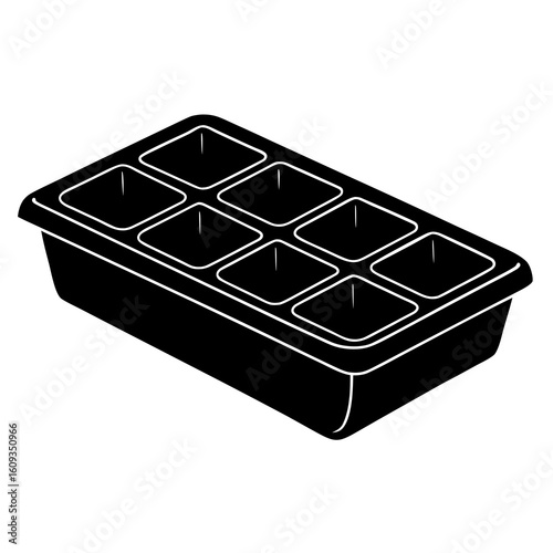 Black ice cube tray with eight square compartments