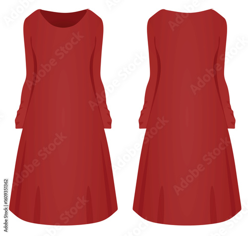 Red long sleeve dress. vector illustration	
