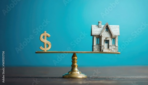 Wallpaper Mural A miniature house and dollar symbol on a balance scale Torontodigital.ca