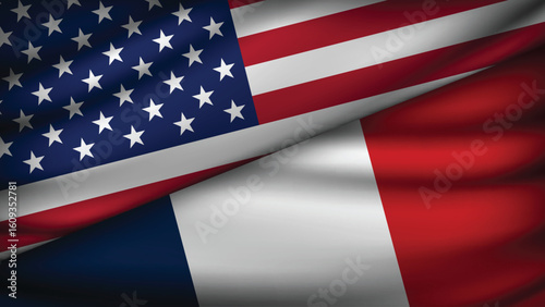 High Quality background with Two Flags of USA and France  