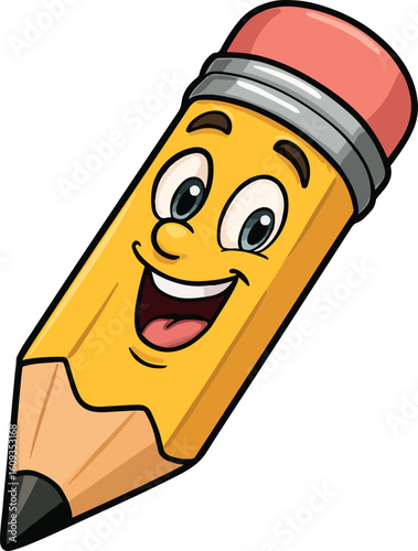 Cheerful Cartoon Pencil Character with a Big Smile Ready to Write and Inspire Creativity in Educational Resources and Designs