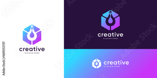 Abstract silhouette of light bulb in geometric hexagonal cube logo design vector icon inspiration.