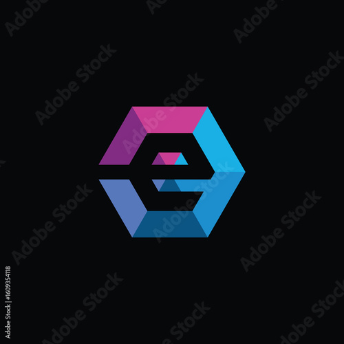 Geometric Hexagon Letter E Logo Design Vector Template