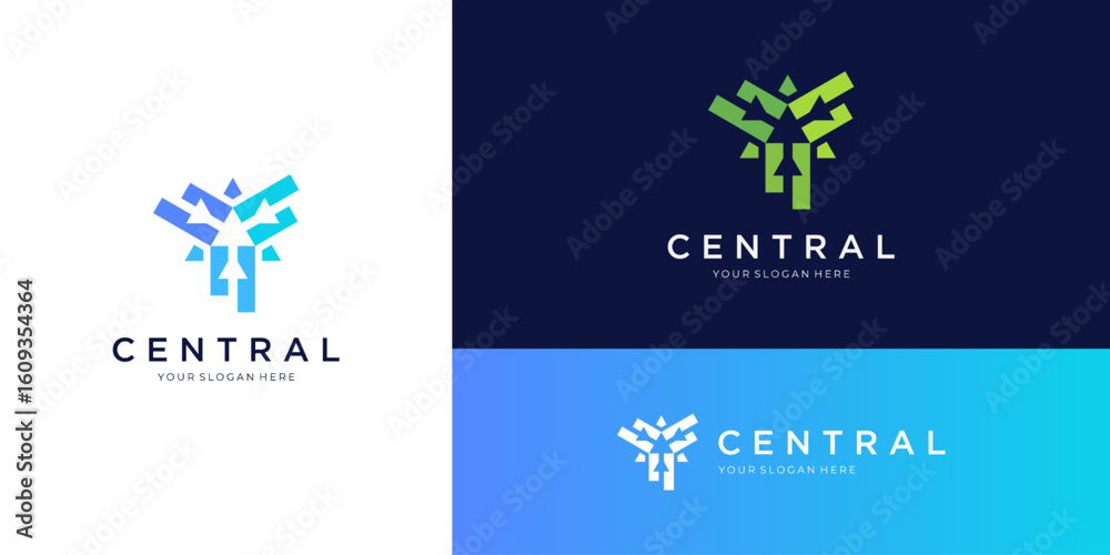 Centralized finance arrows from moving three directions. abstract vector logo design icon template. Centralized finance arrows from moving three directions. abstract vector logo design icon template.