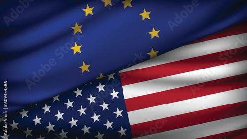 High Quality background with Two Flags of EU and USA  