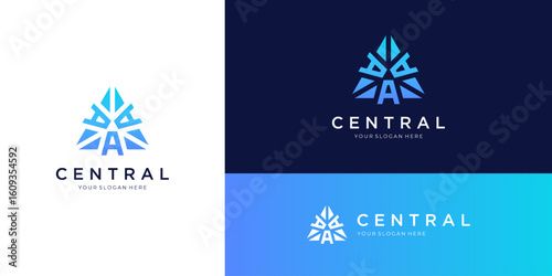 Three letter A initials with three arrows in triagle shape, logo design vector icon template.