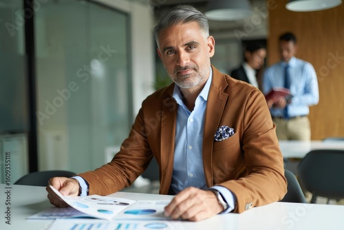 Focused Middle-Aged Businessman Reviewing Documents at a Meeting