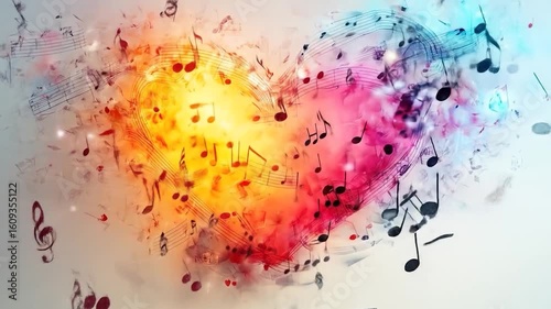 Colorful Heart Music Notes Abstract.