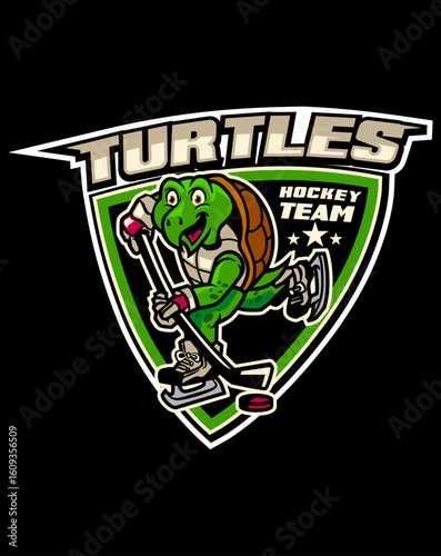 Turtles Hockey Mascot cartoon illustration 