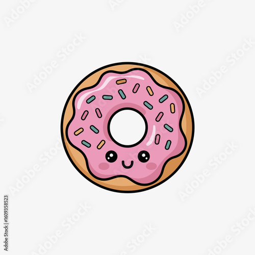 Cute cartoon donut with sprinkles, kawaii style