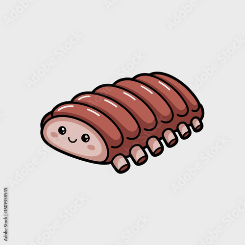 Cute cartoon meat character with smiling face