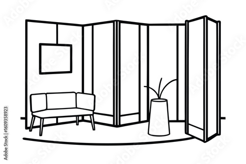 Room With Folded Screen Divider And Sleek Furniture