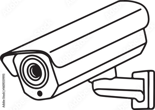 A Line Art Illustration of a Security Camera Detailed Black and White Surveillance System Design for Safety and Security