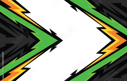 Abstract sporty colorful background with jagged arrow line pattern and with some copy space area