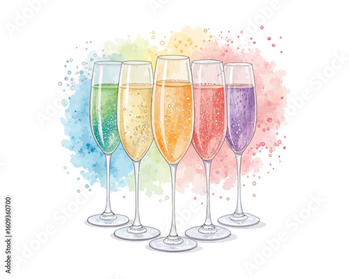 watercolor Champagne Glasses vector illustration isolated on white background