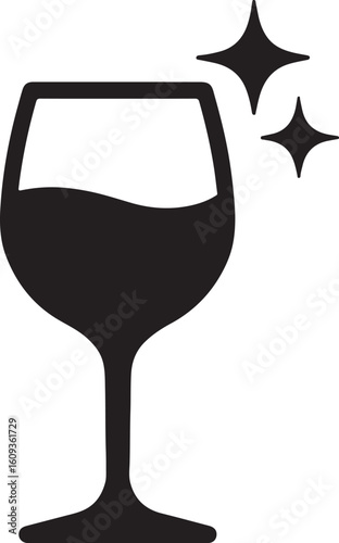 Silhouette vector of a wine glass with sparkle highlights, perfect for luxury, celebration, or festive designs.
