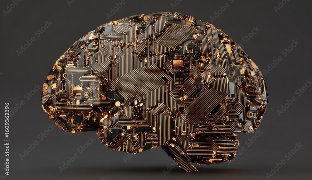 Fototapeta premium A 3D rendering of a brain composed of intricate circuit boards