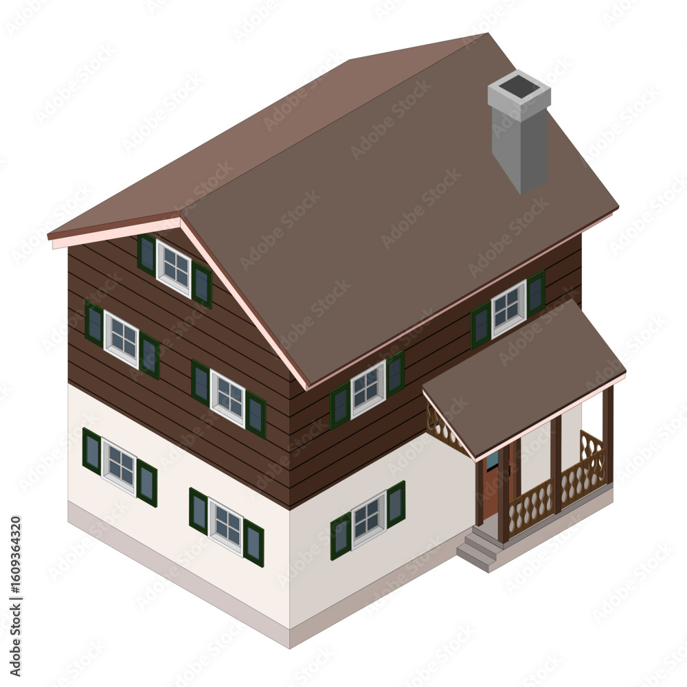 custom made wallpaper toronto digitalIsometric Wooden Chalet House with Balcony and Chimney