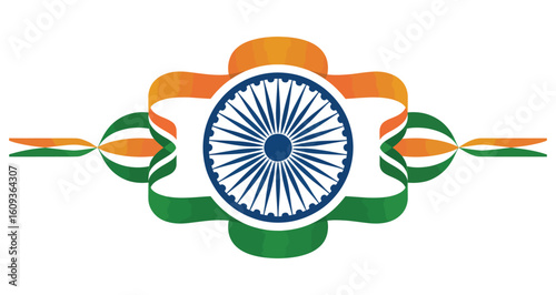 India Independence Day tribute featuring Ashoka Chakra with saffron, white, and green ribbon motifs forming a symmetrical national composition
