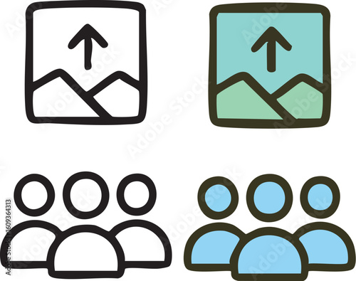 Vector icon set for image upload and user group.