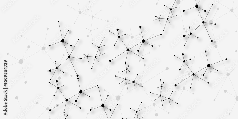 Fototapeta premium Minimal monochrome molecular structure or digital data mesh pattern science, technology, blockchain, or communication background concept. Abstract background of molecular structures.