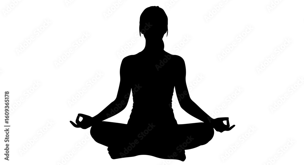 Woman Meditating in Lotus Pose Silhouette – Black and White Yoga Vector – Mindfulness and Wellness Concept
Woman Meditating in Lotus Pose Silhouette – Black and White Yoga Vector – Mindfulness and Wellness Concept