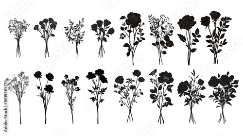 Set of Different Beautiful Flower Bouquets – Vector Illustration
