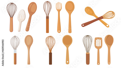 Wire Whisk and Wooden Spoon Icon – Kitchen Utensils Vector Graphic Design