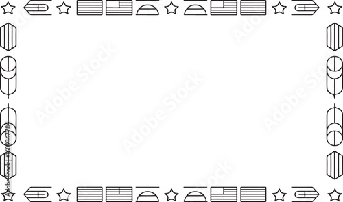 Patriotic Border Frame with American Flags Stars and Domes in Black and White