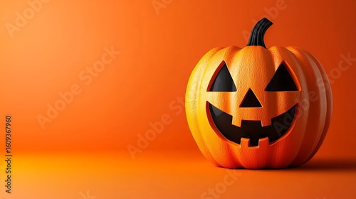 Festive halloween pumpkin against a warm orange backdrop offering creative space