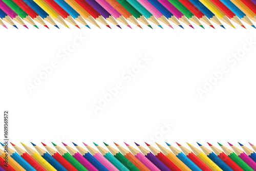 PrintSet of multicolored pensils isolated on transparent background In row Copy space for text Vector illustrasion Back to school elements Tools for learning and child development Education, school co
