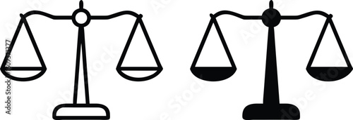 Black and White Law Balance Scale Icon – Justice Symbol Vector Illustration
