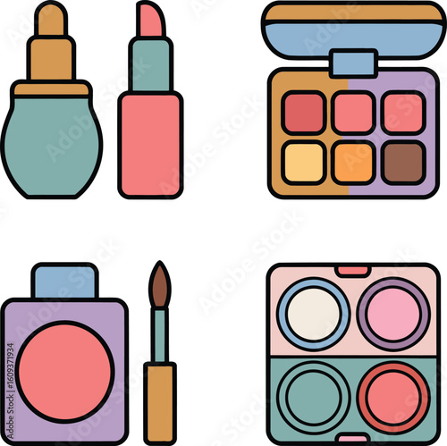 Makeup products and cosmetic palettes with pastel colors cosmetics beauty