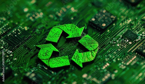 Wallpaper Mural Green recycle symbol on a circuit board Torontodigital.ca