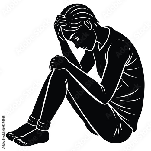 Depressed Person Silhouette - Sadness & Loneliness Vector
