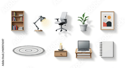 USB flash drive on an office desk with a laptop, monitor, and other computer technology icons