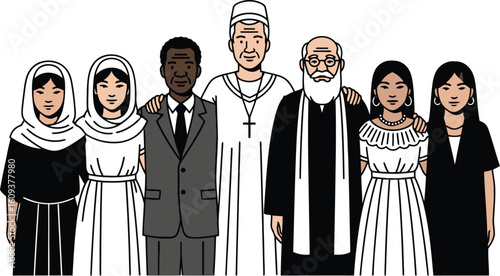  Diverse Cultural and Religious Unity Vector Illustration