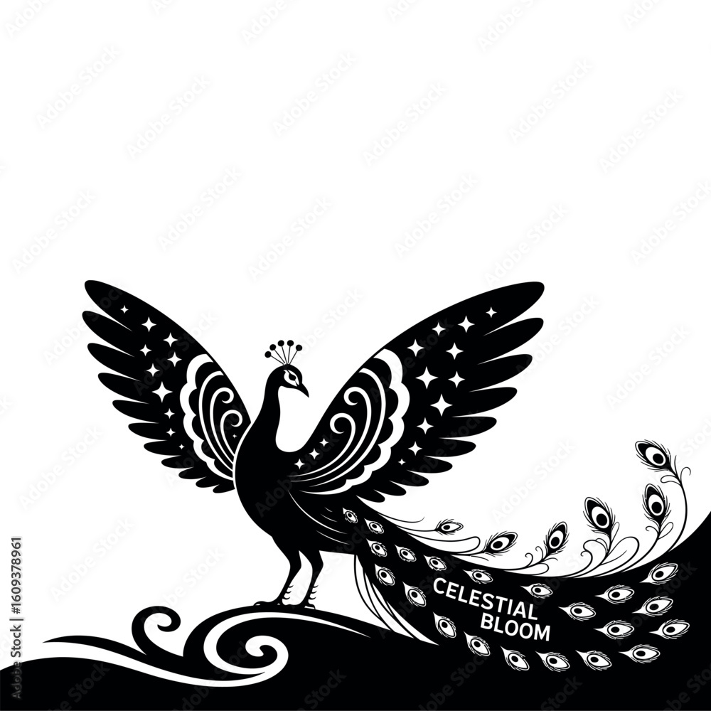 Obraz premium Black and white vector illustration of a flying eagle with outstretched wings