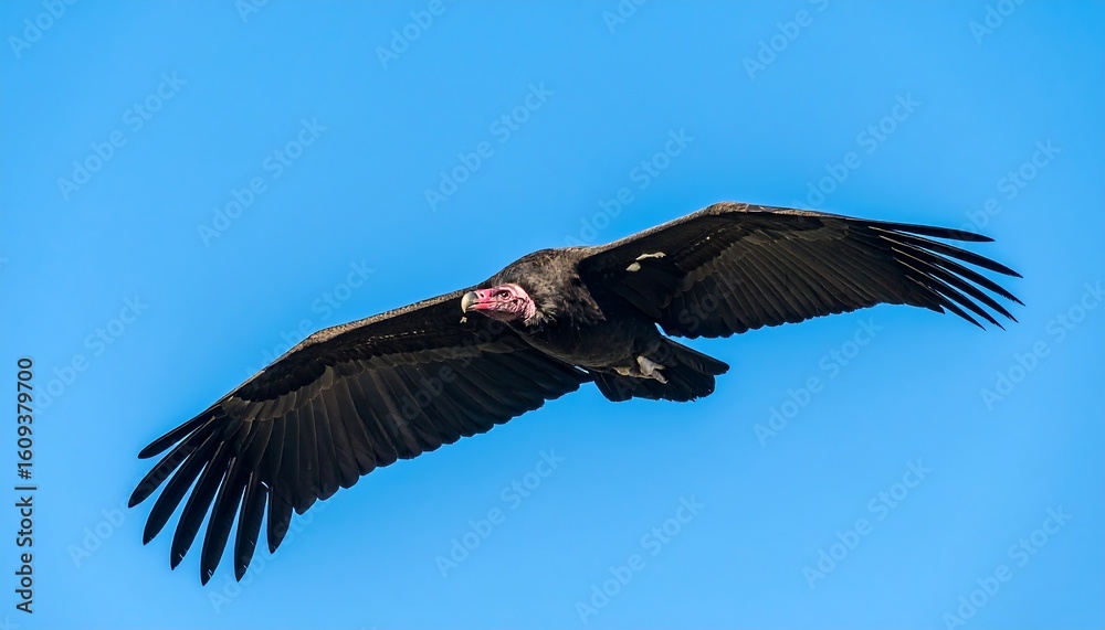 Fototapeta premium Vulture in flight against a clear blue sky
