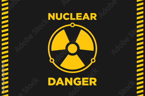 Nuclear danger sign symbol with police line yellow color. Industrial power plant sign.