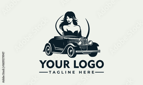 Vintage car logo featuring a woman, showcasing a classic design.