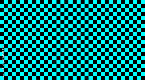 Chess board with very small squares background. litgh Blue Cyan and black checkered colors. Repeating texture, illustration, repeating checkered background