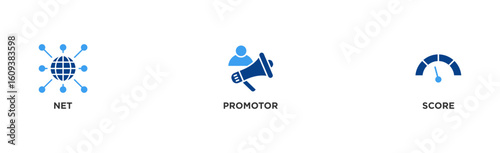 NPS banner web icon illustration concept for net promotor score with icon of shopping, customer, rating, like, premium, and store