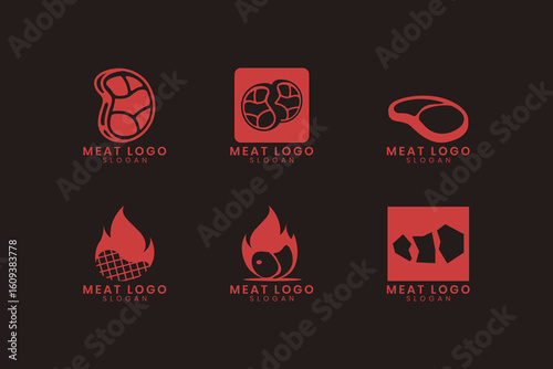 Modern Minimalist Meat and Steak Logo icon Collection. Grill, BBQ, Butcher, Restaurant Branding Set