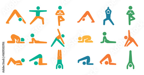 Colorful Yoga Pose Icons
