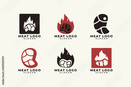 Modern Minimalist Meat and Steak Logo icon Collection. Grill, BBQ, Butcher, Restaurant Branding Set