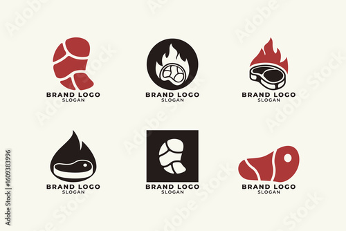 Modern Minimalist Meat and Steak Logo icon Collection. Grill, BBQ, Butcher, Restaurant Branding Set