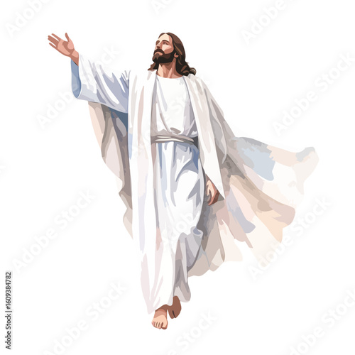 Jesus Christ Ascending in a Majestic White Robe
