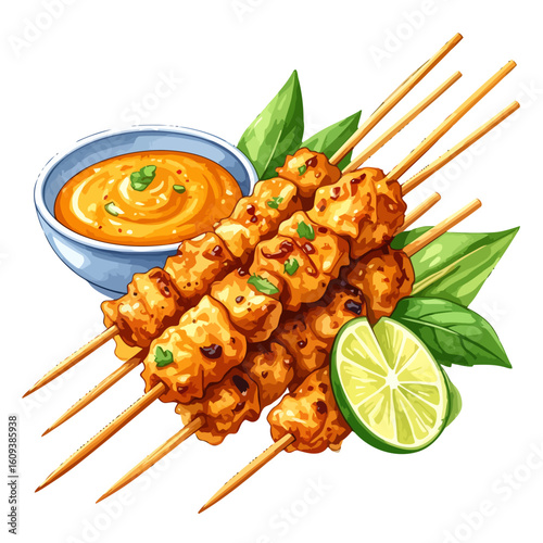 Grilled Chicken Satay Skewers with Peanut Sauce and Lime